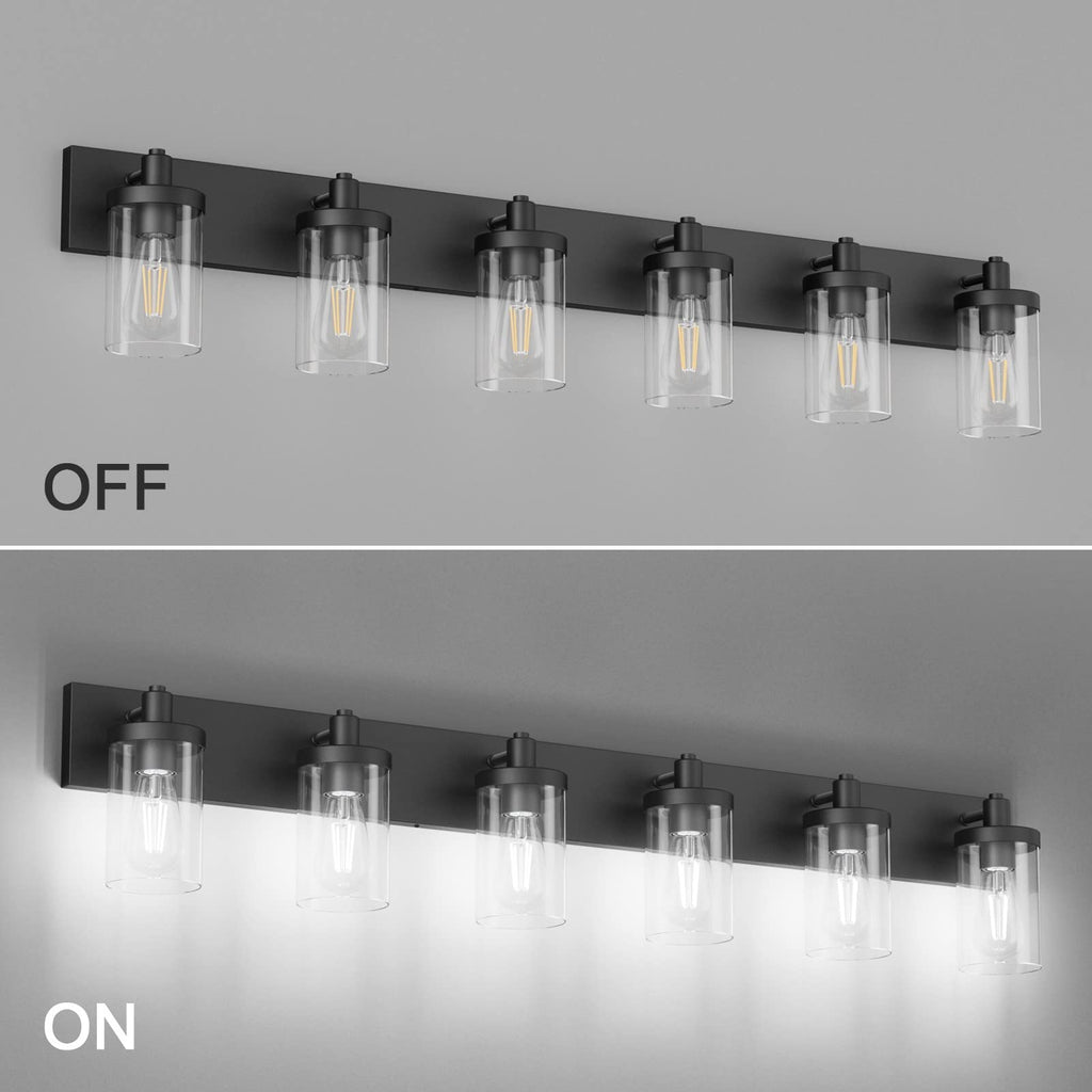 Aipsun 48in Vanity Light – Black 6-Light Fixture with Clear Glass Shades (Excludes Bulbs)