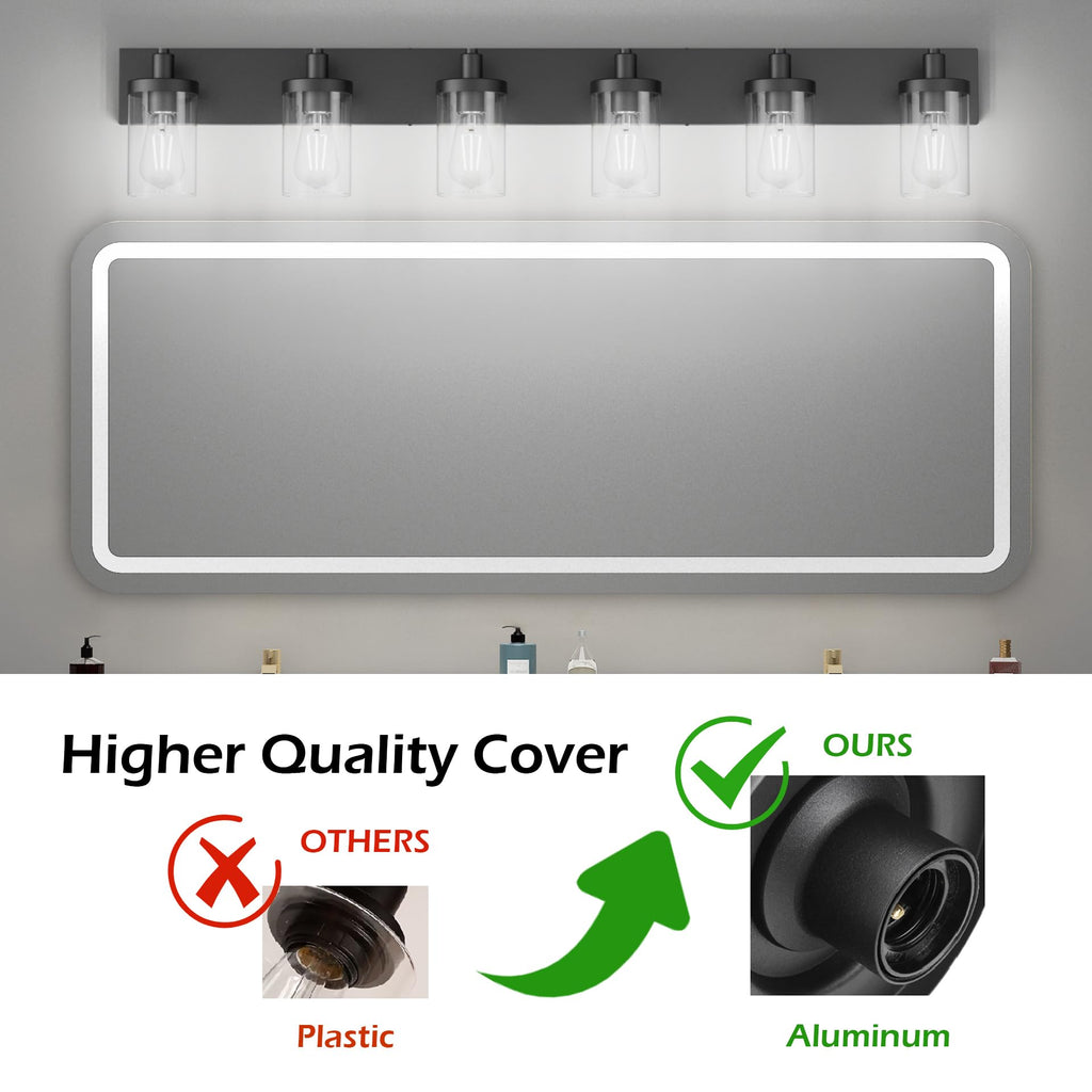 Aipsun 48in Vanity Light – Black 6-Light Fixture with Clear Glass Shades (Excludes Bulbs)