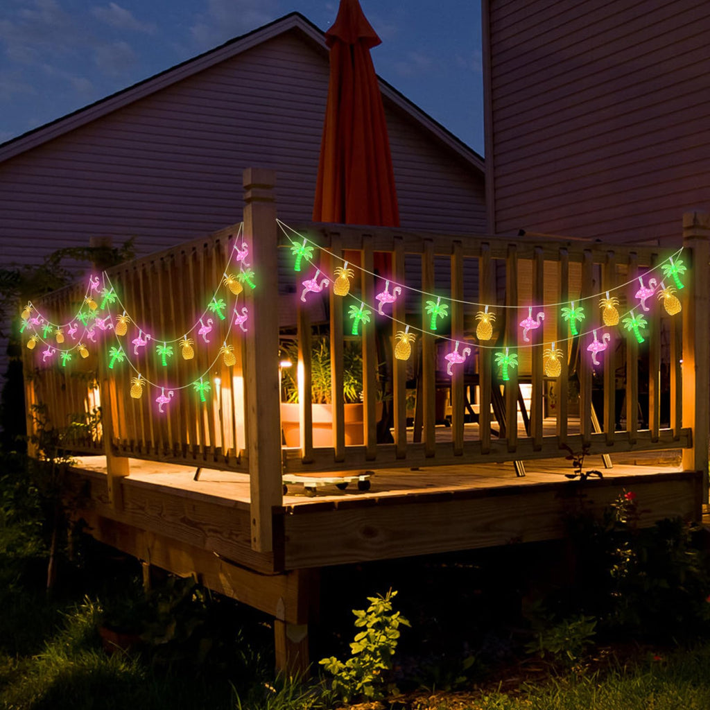 Aiyomt Summer Tropical Beach Hawaiian String Lights – 30 LED, 16ft Battery-Operated Flamingo, Pineapple & Palm Tree