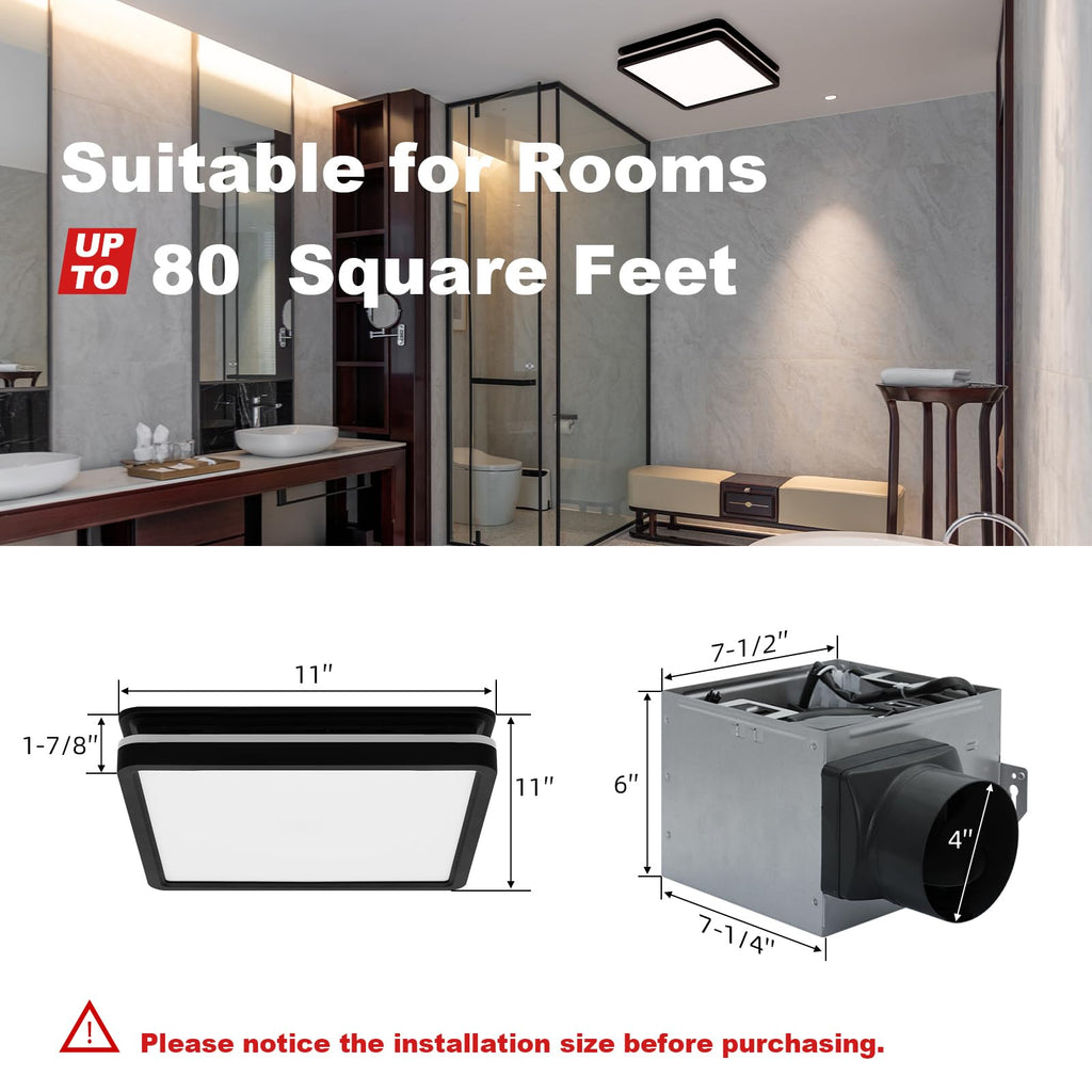 Akicon 80CFM Bathroom Exhaust Fan with Light – 3CCT LED, Nightlight, 2.0 Sones