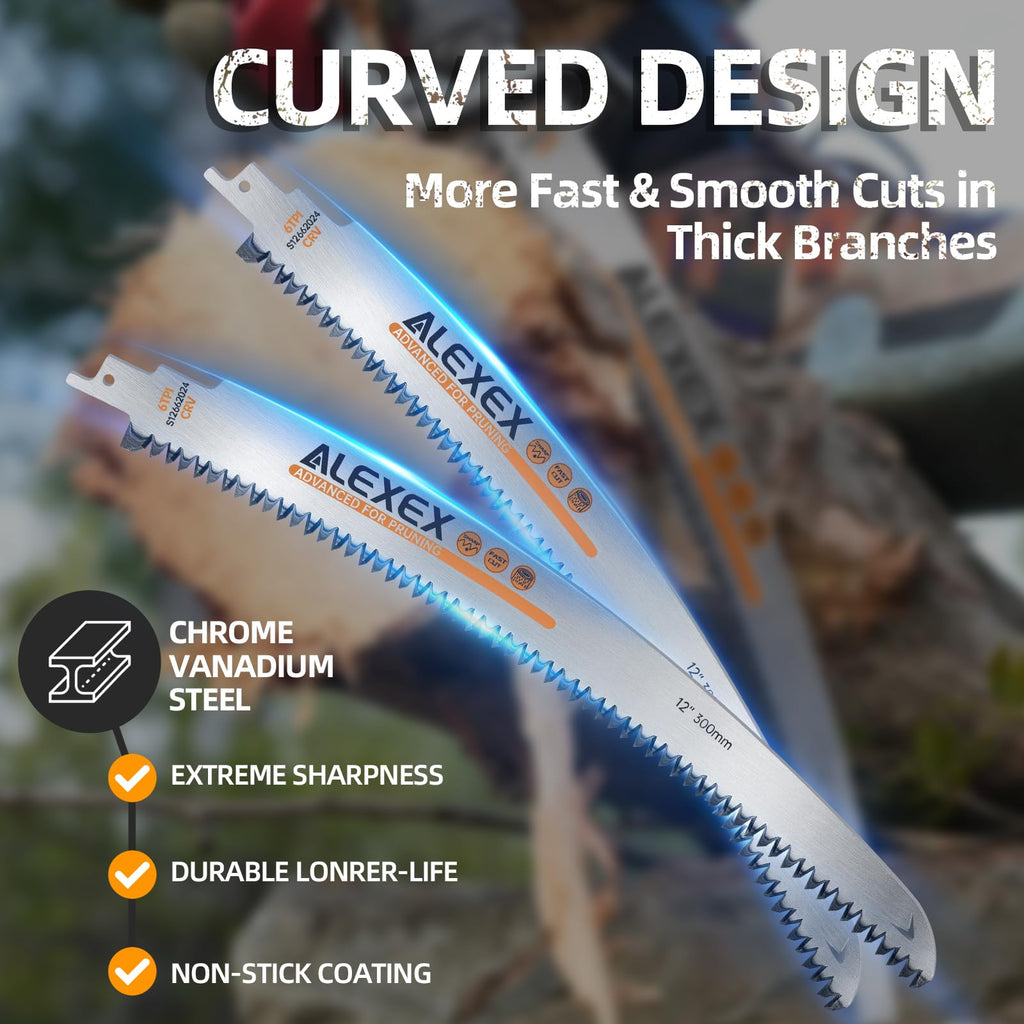 ALEXEX 12-Inch 6TPI Arc Curved Reciprocating Saw Blades – 6 Pack for Wood Pruning