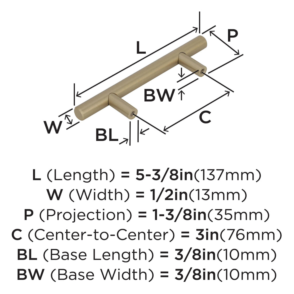 Amerock Bar Pulls 3 in (76 mm) Center-to-Center Golden Champagne – 10 Pack