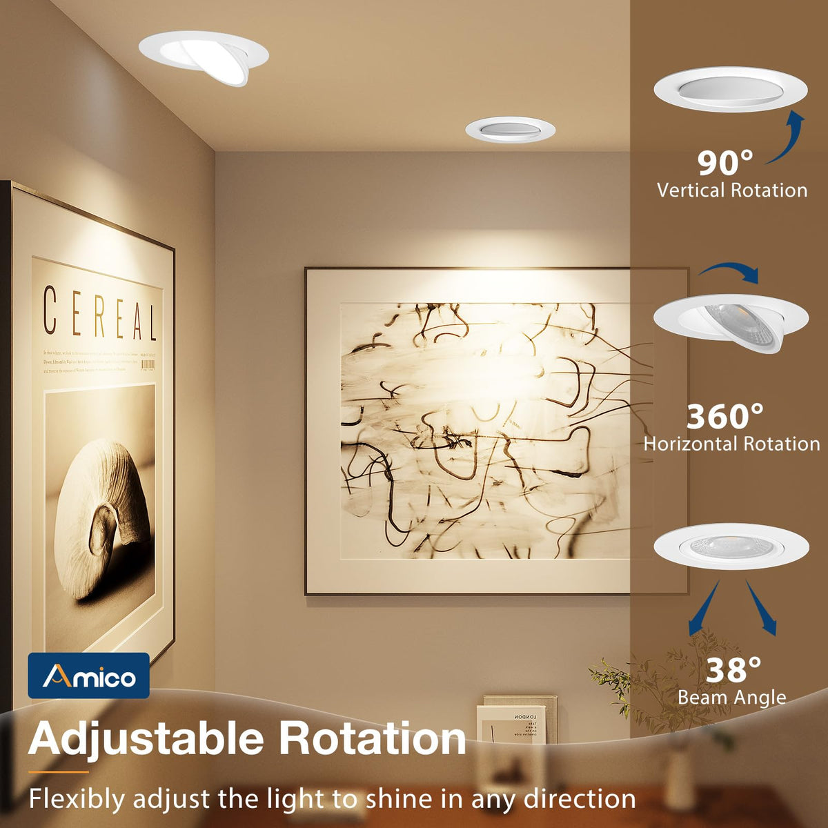 Amico 12 Pack 4-Inch Gimbal LED Recessed Downlights – 5CCT, Dimmable, CRI90+, IC Rated, 700lm