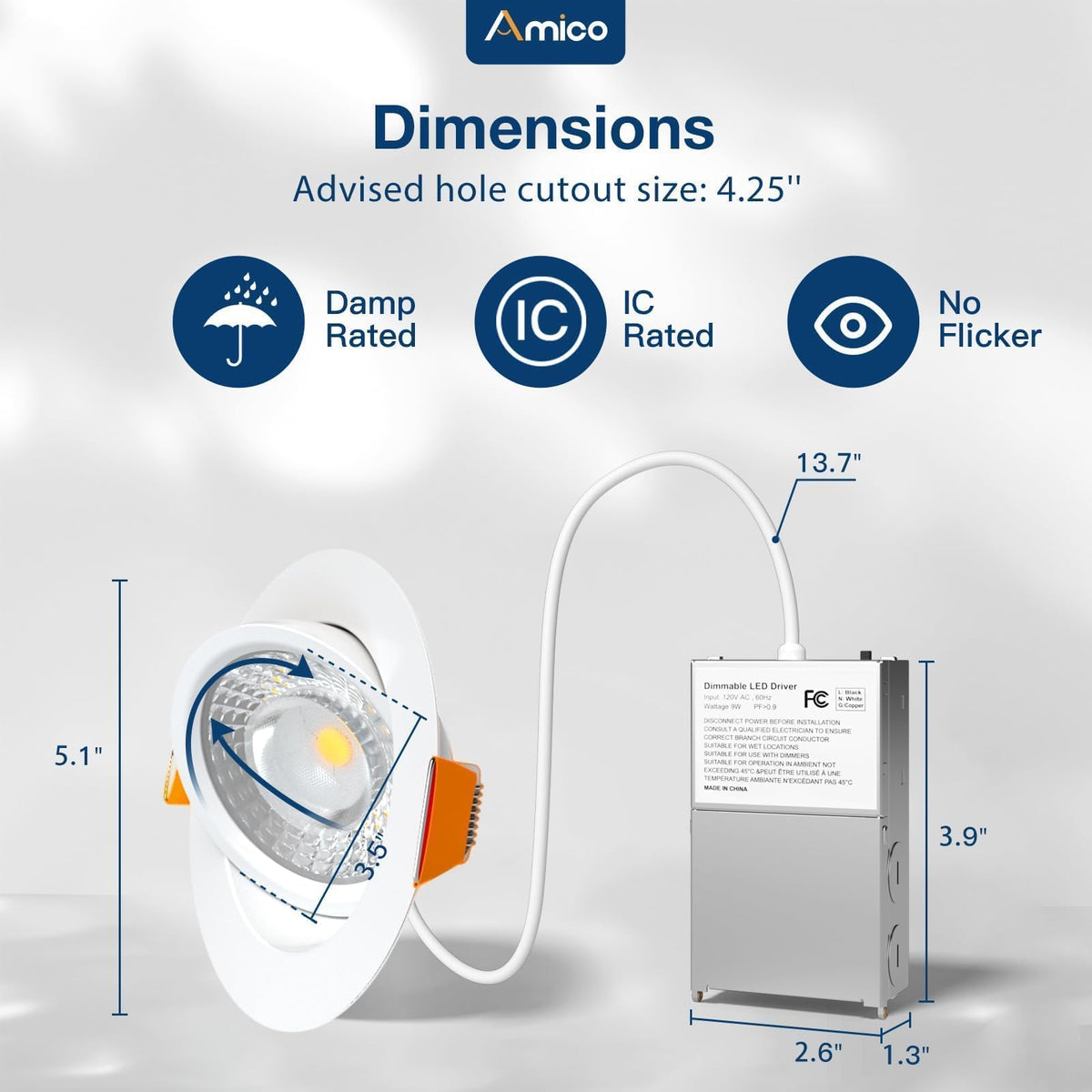 Amico 12 Pack 4-Inch Gimbal LED Recessed Downlights – 5CCT, Dimmable, CRI90+, IC Rated, 700lm