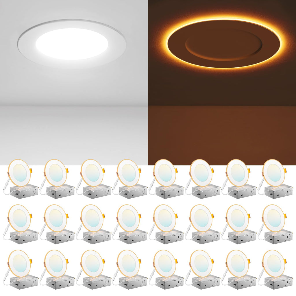 Amico 24-pack 4-Inch LED Recessed Light with Night Light – 5CCT Dimmable Canless Wafer, 2700K-5000K, ETL & FCC