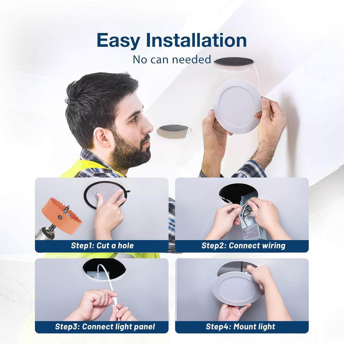 Amico 4 Pack 6-Inch 5CCT Ultra-Thin LED Recessed Light with Junction Box – Dimmable, Damp Location, IC Rated, ETL & FCC