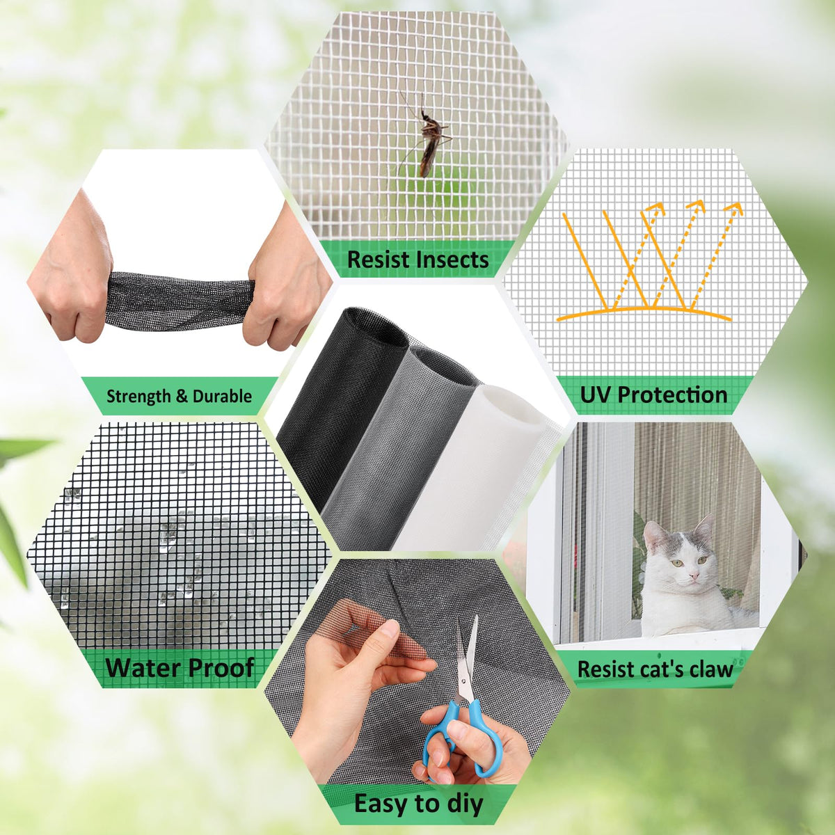 Amzjjle 6-Piece Window Screen Repair Kit | Fiberglass Mesh, Tools, 59x106
