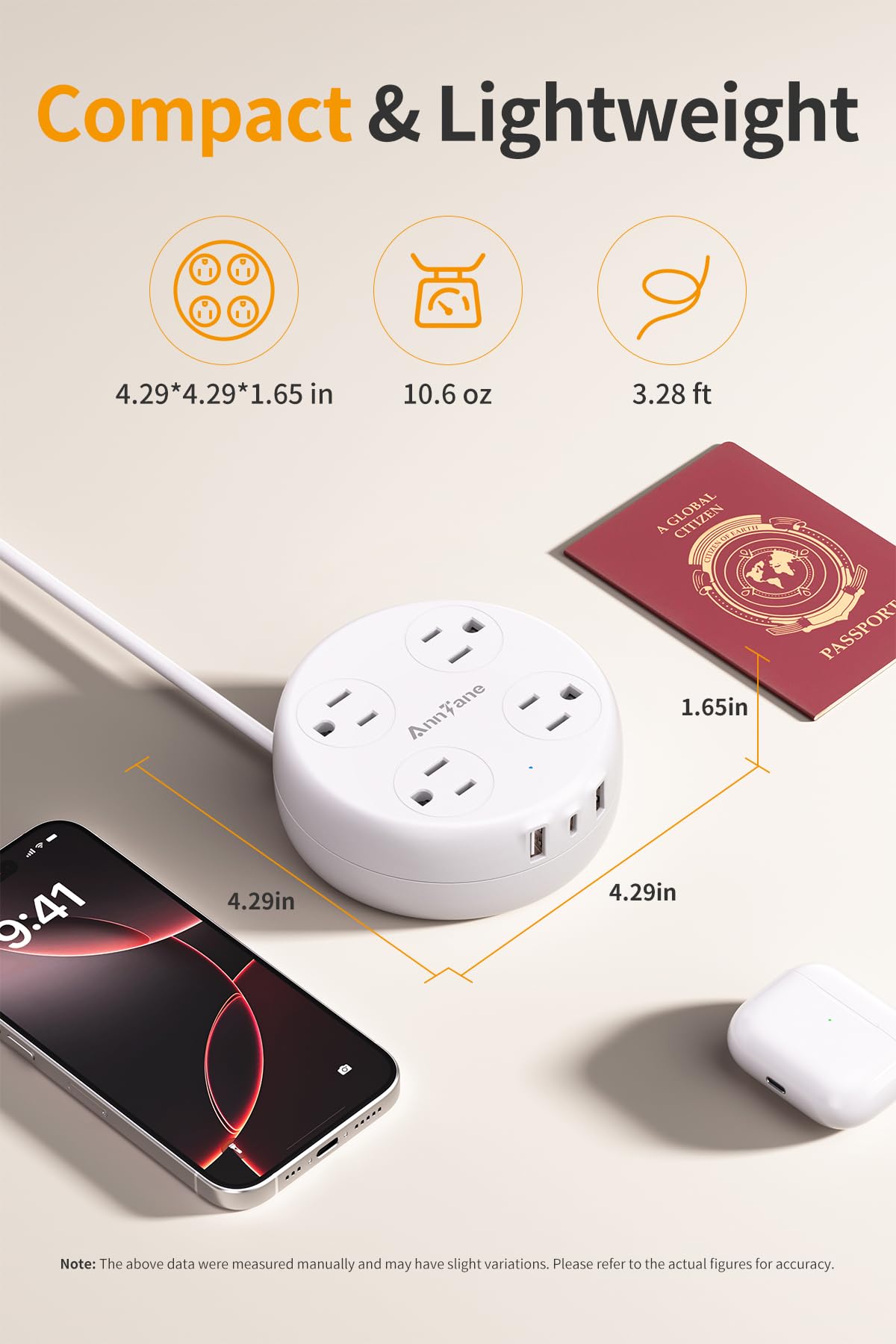 AnnTane UK Travel Plug Adapter – Retractable 7-in-1 Power Hub with 4 Outlets & 3 USB Ports