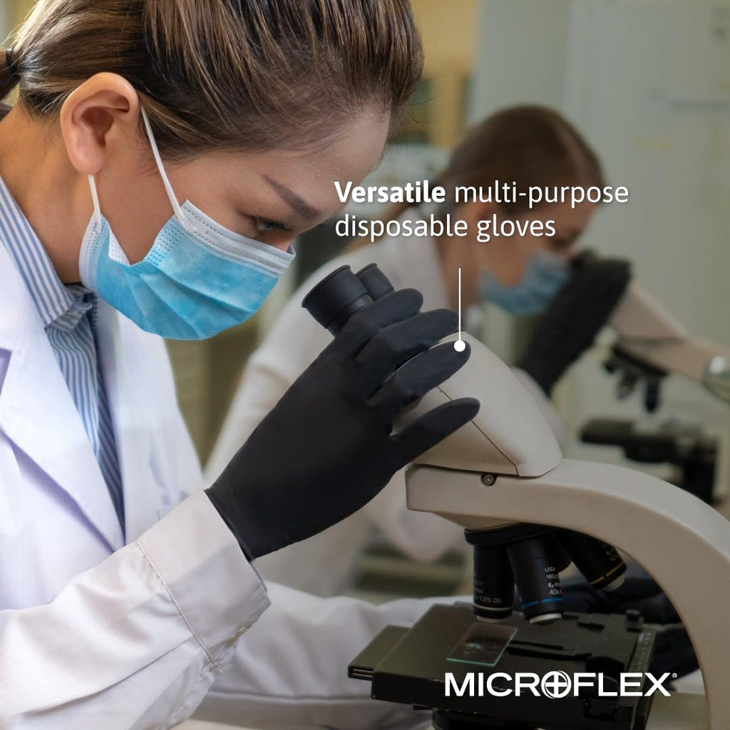 Ansell MICROFLEX Black Dragon BD-100L Heavy Duty Latex Exam Gloves – Size L (9), Pack of 100