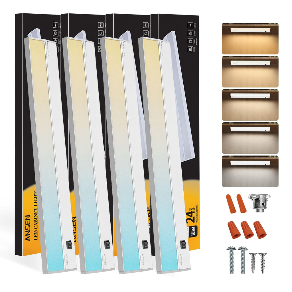 Ansen 4-Pack 24in Under-Cabinet Lighting — Dimmable LED, 2700K-5000K, CRI>92