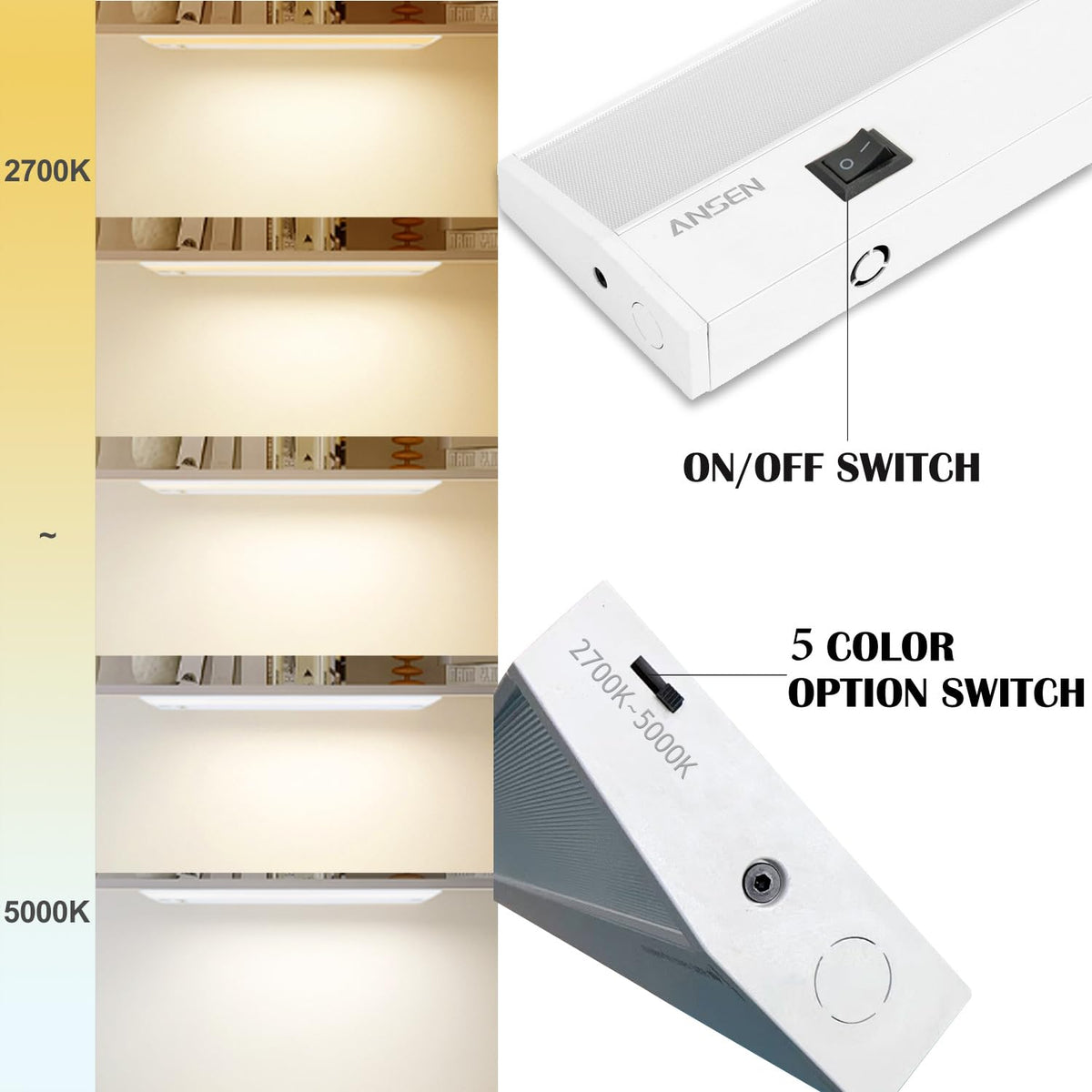 Ansen 4-Pack 24in Under-Cabinet Lighting — Dimmable LED, 2700K-5000K, CRI>92