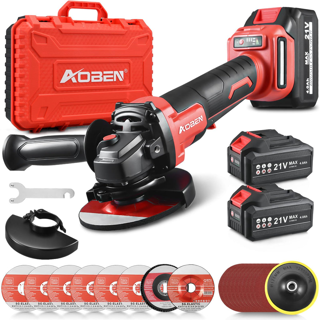 AOBEN 21V Cordless Angle Grinder – Brushless, 4-1/2 in, Dual Battery Kit