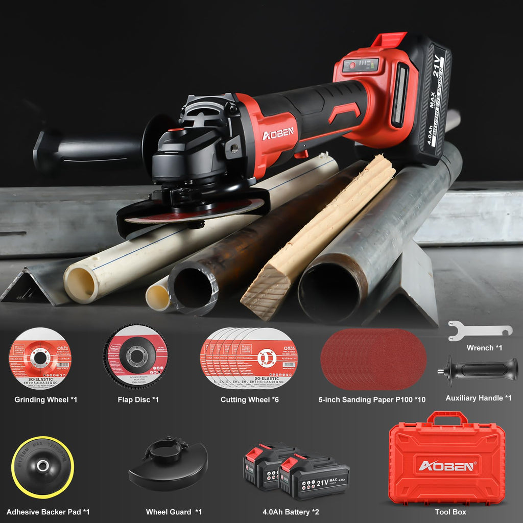AOBEN 21V Cordless Angle Grinder – Brushless, 4-1/2 in, Dual Battery Kit