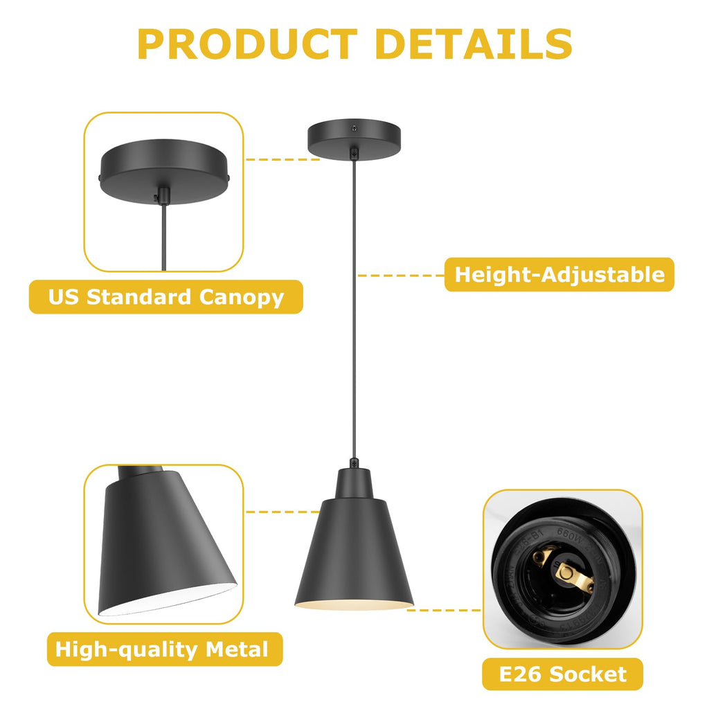 Aoceley Industrial Pendant Lights – 3-Pack Black Farmhouse Fixtures for Kitchen Island