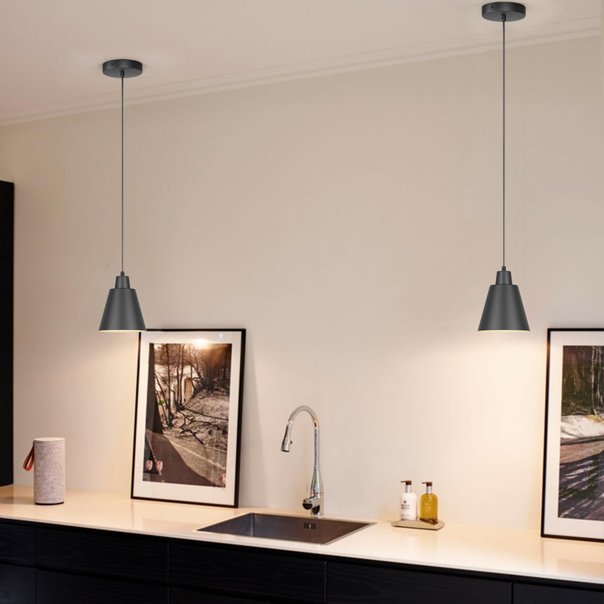 Aoceley Industrial Pendant Lights – 3-Pack Black Farmhouse Fixtures for Kitchen Island