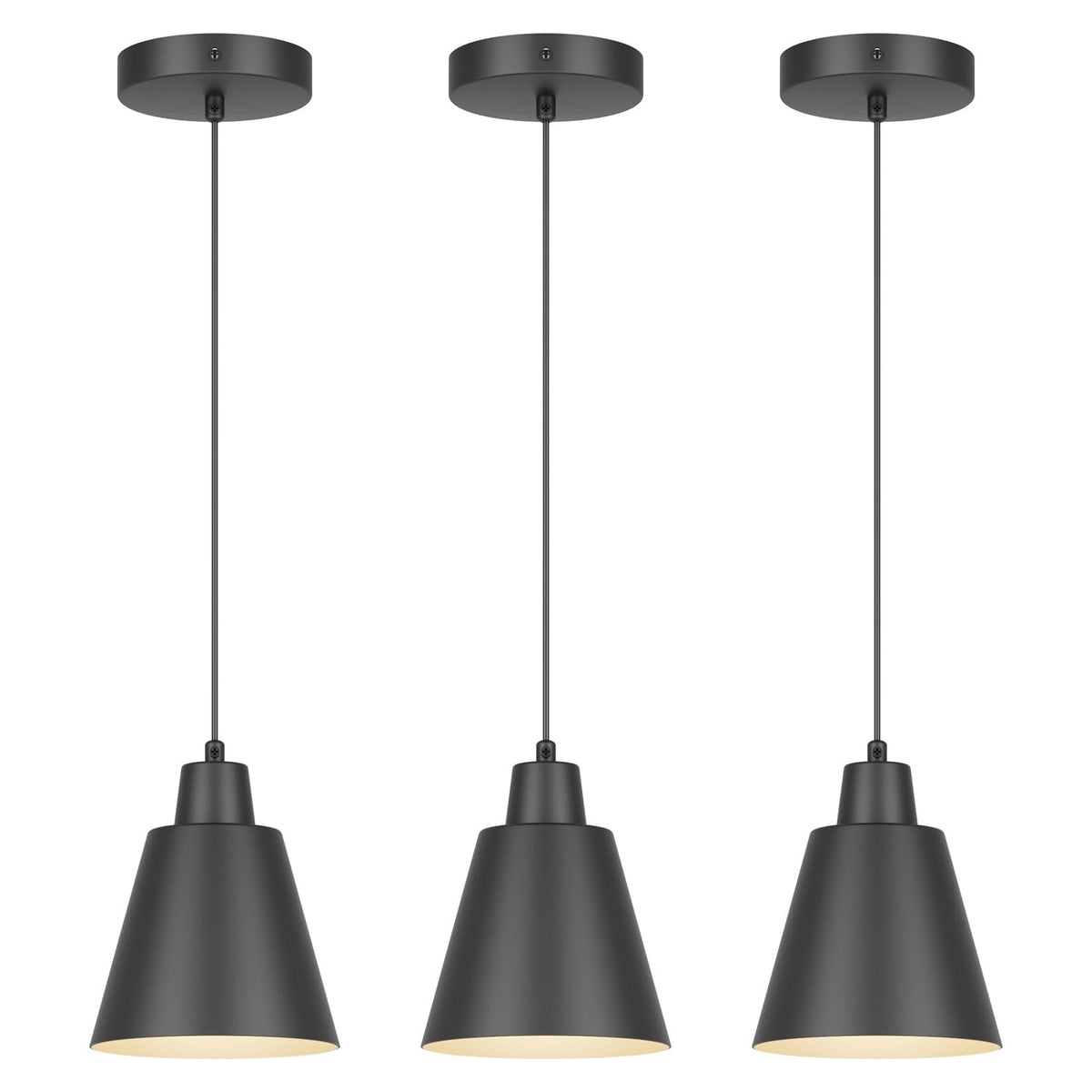Aoceley Industrial Pendant Lights – 3-Pack Black Farmhouse Fixtures for Kitchen Island