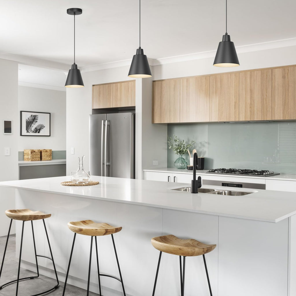 Aoceley Industrial Pendant Lights – 3-Pack Black Farmhouse Fixtures for Kitchen Island