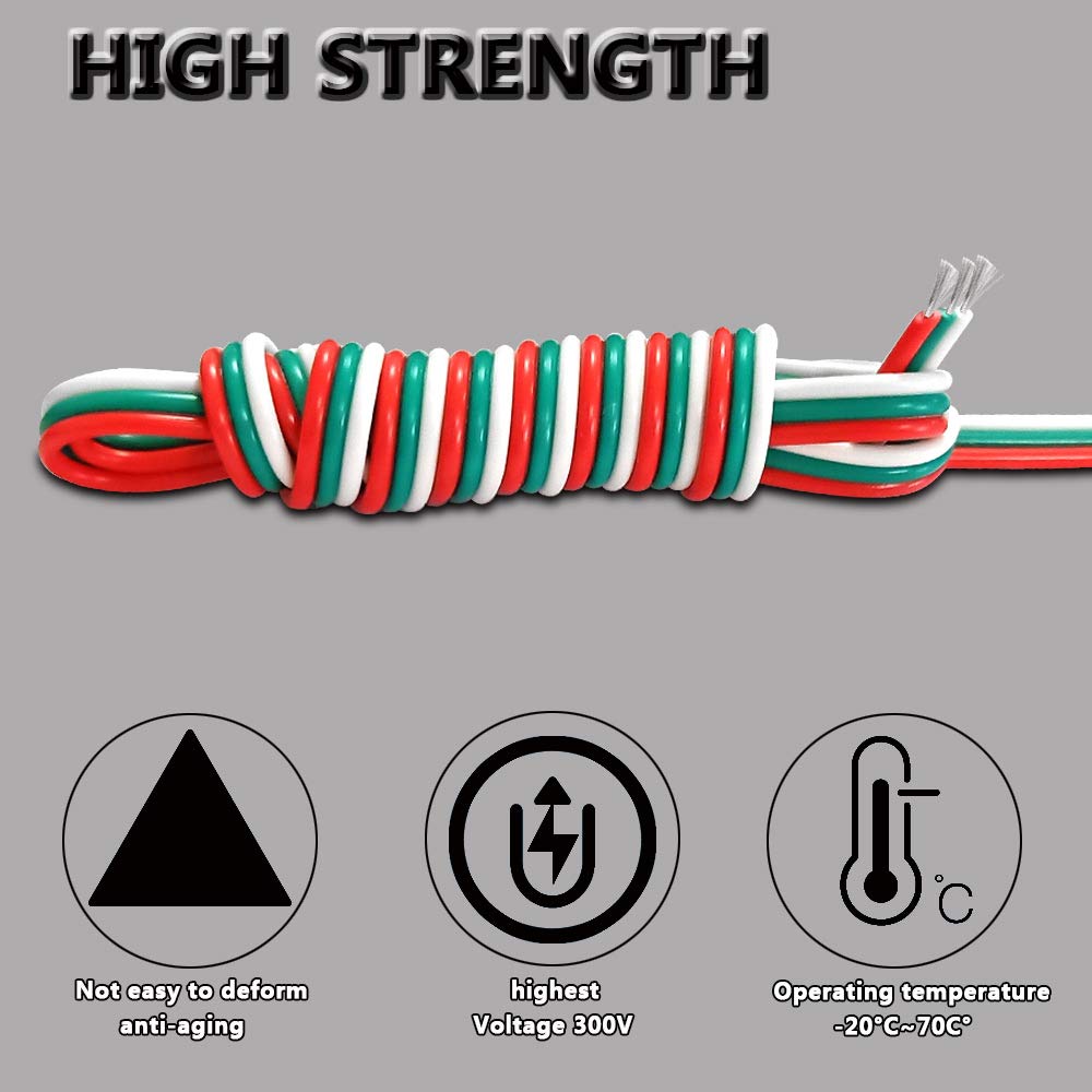 AOTOINK 100ft Extension Cable 3 Pin 22AWG for LED Strips WS2812B/WS2811 Dream RGB (12/24V DC)