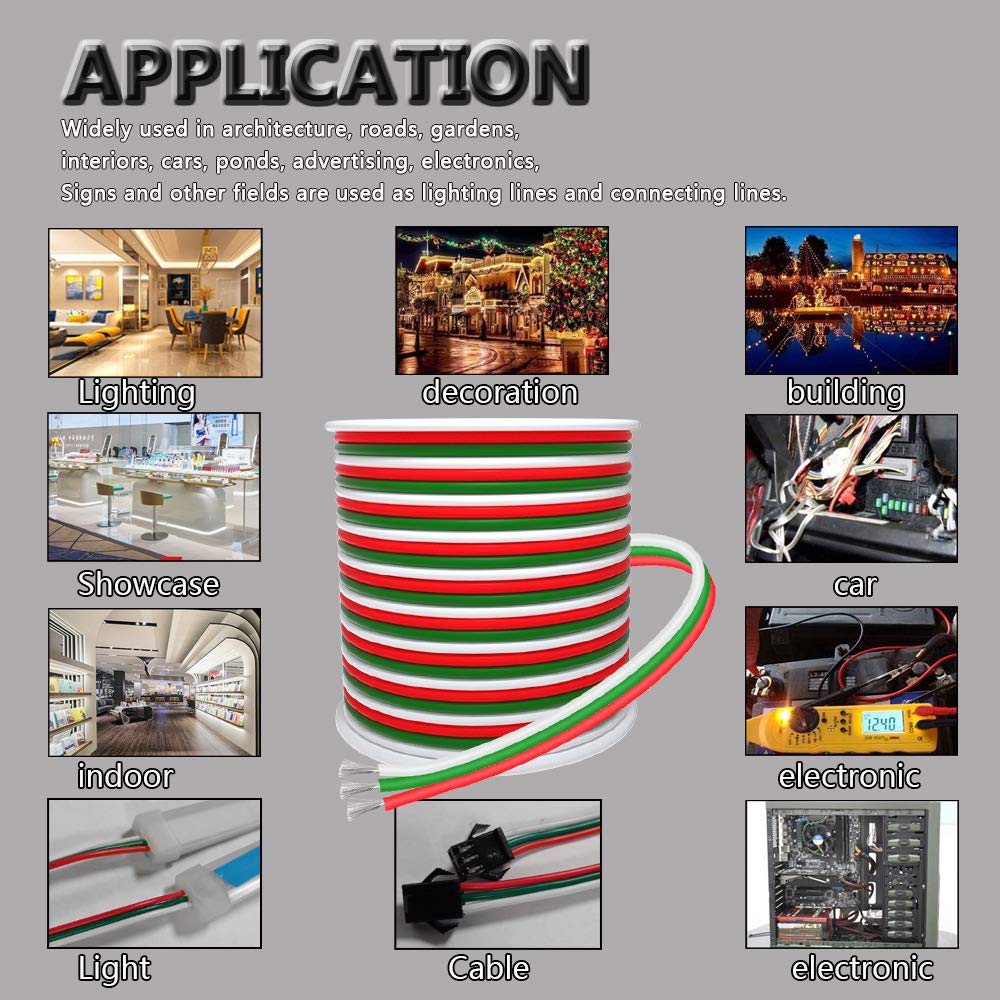 AOTOINK 100ft Extension Cable 3 Pin 22AWG for LED Strips WS2812B/WS2811 Dream RGB (12/24V DC)