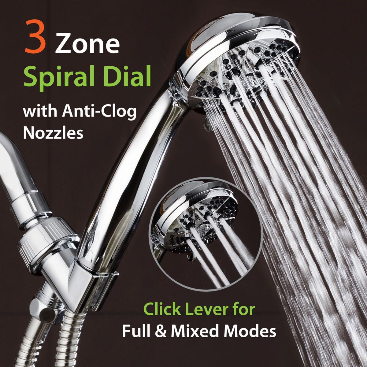 AquaDance High Pressure 6-Setting Chrome Face Handheld Shower with Hose – 3.5\" Face, 5 ft Hose, US-Quality Tested