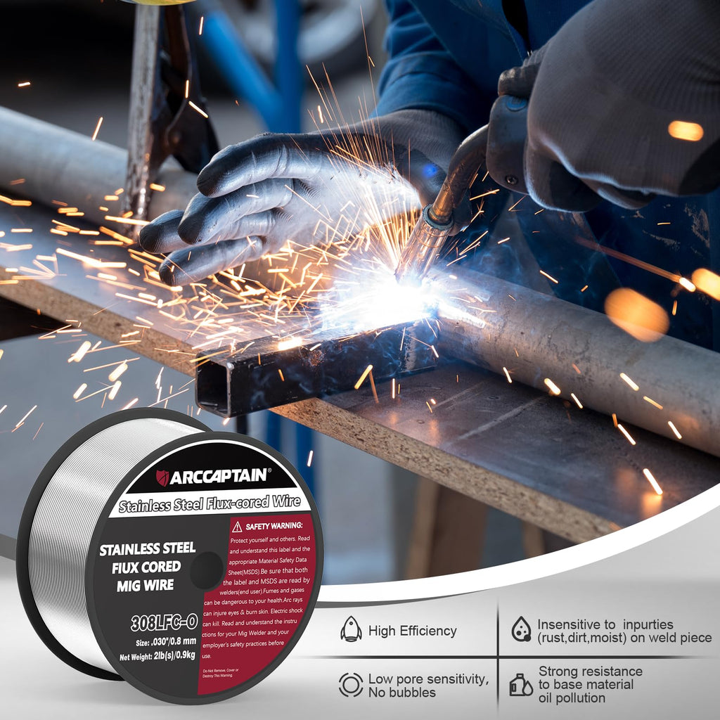 ARCCAPTAIN E308LFC-O Flux Cored Stainless MIG Wire .030 – Low Splatter, Wide Welder Compatibility