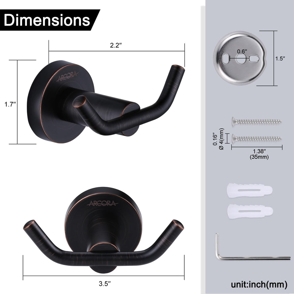 ARCORA Oil Rubbed Bronze Towel Hooks – SUS 304 Stainless Steel, Heavy-Duty Wall Mount (1 Pack)
