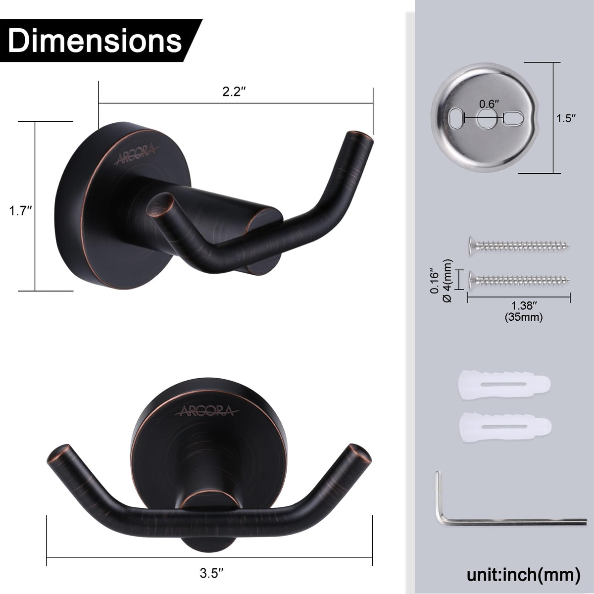 ARCORA Oil Rubbed Bronze Towel Hooks – SUS 304 Stainless Steel, Heavy-Duty Wall Mount (1 Pack)
