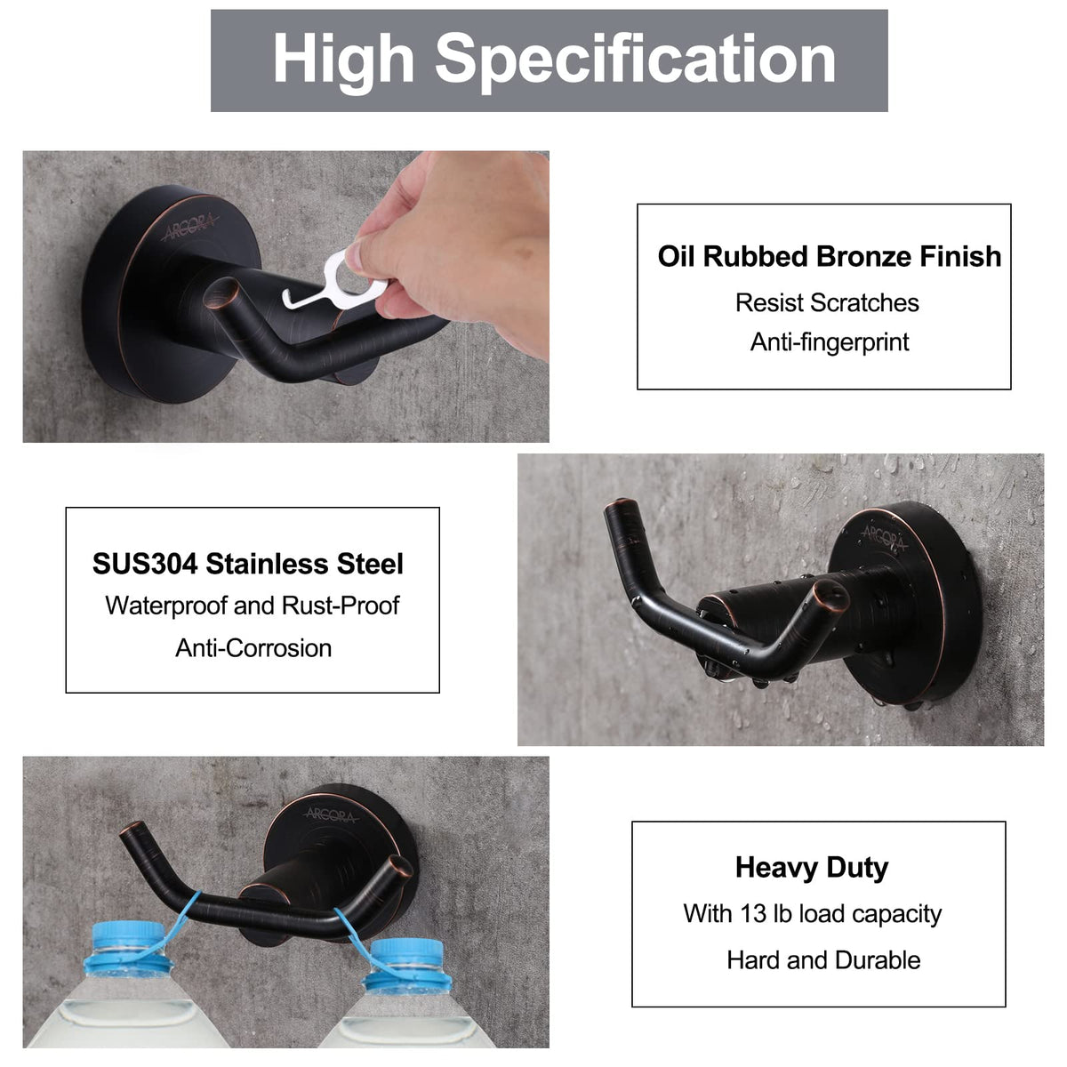 ARCORA Oil Rubbed Bronze Towel Hooks – SUS 304 Stainless Steel, Heavy-Duty Wall Mount (1 Pack)