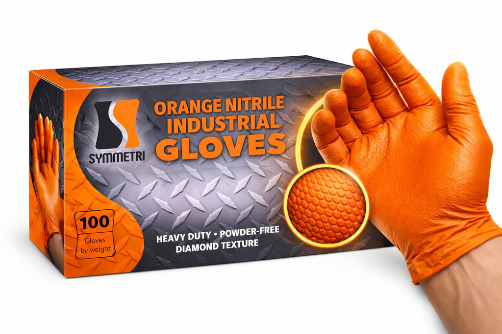 AroCare 8 Mil Orange Nitrile Gloves – Diamond Grip, Powder-Free, Latex-Free (Medium)