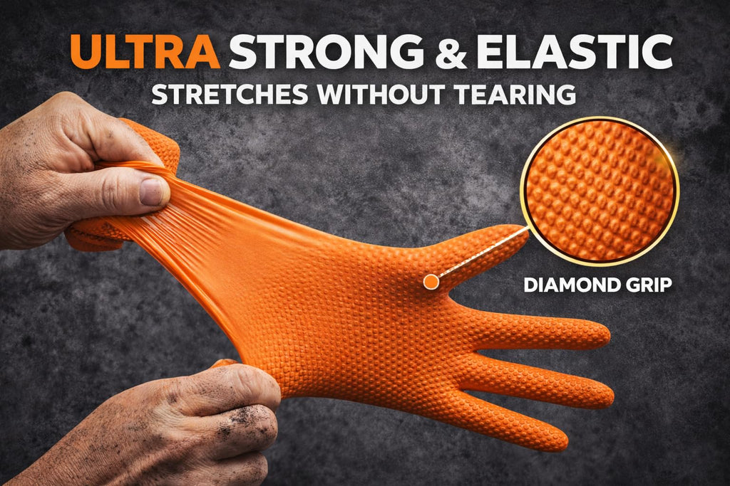 AroCare 8 Mil Orange Nitrile Gloves – Diamond Grip, Powder-Free, Latex-Free (Medium)