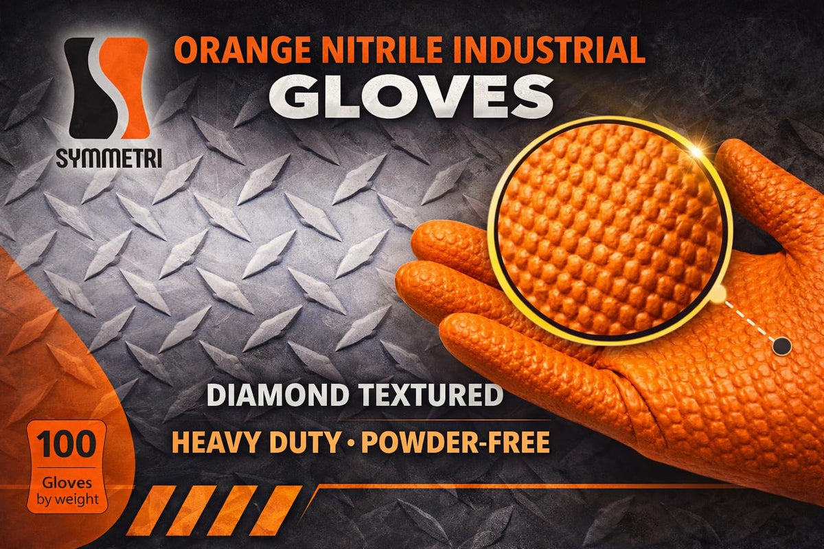 AroCare 8 Mil Orange Nitrile Gloves – Diamond Grip, Powder-Free, Latex-Free (Medium)