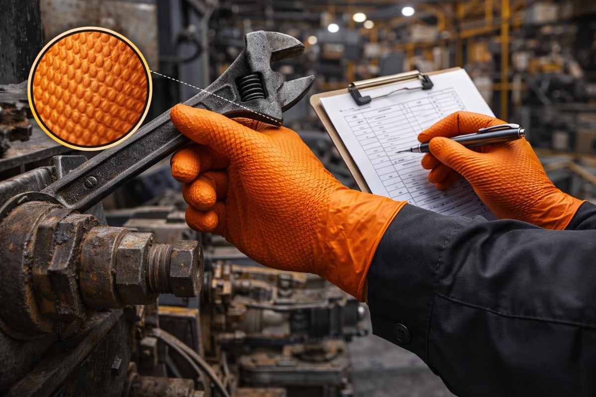 AroCare 8 Mil Orange Nitrile Gloves – Diamond Grip, Powder-Free, Latex-Free (Medium)