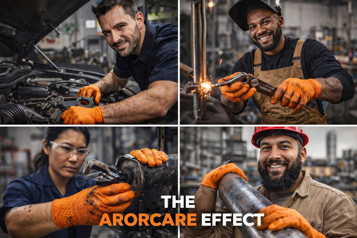 AroCare 8 Mil Orange Nitrile Gloves – Diamond Grip, Powder-Free, Latex-Free (Medium)