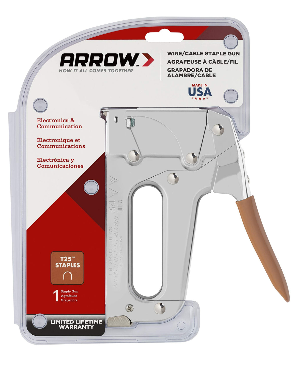 Arrow T25 Heavy Duty Staple Gun for Low Voltage Cables Up to 1/4-Inch Diameter - Silver | Arrow Fastener