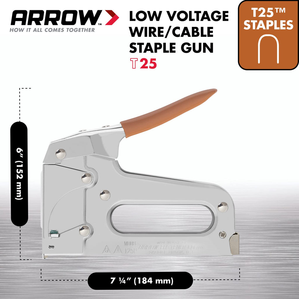 Arrow T25 Heavy Duty Staple Gun for Low Voltage Cables Up to 1/4-Inch Diameter - Silver | Arrow Fastener