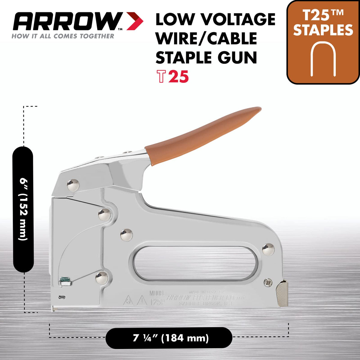 Arrow T25 Heavy Duty Staple Gun for Low Voltage Cables Up to 1/4-Inch Diameter - Silver | Arrow Fastener