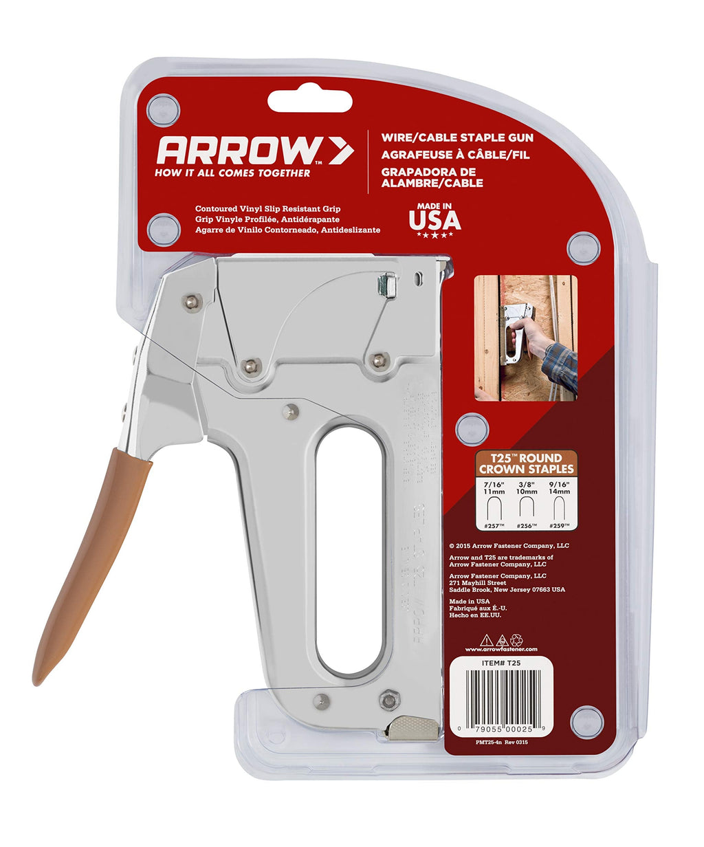 Arrow T25 Heavy Duty Staple Gun for Low Voltage Cables Up to 1/4-Inch Diameter - Silver | Arrow Fastener