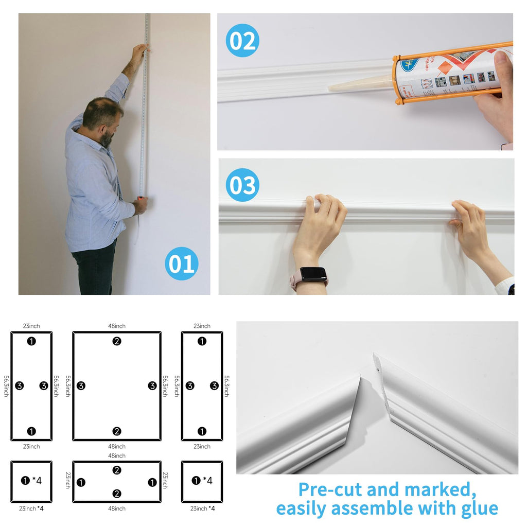 Art3d Pre-Cut Wall Molding Set (6 pcs) – Ready-to-Assemble Wainscoting Panels for Interior Walls | Glue Install