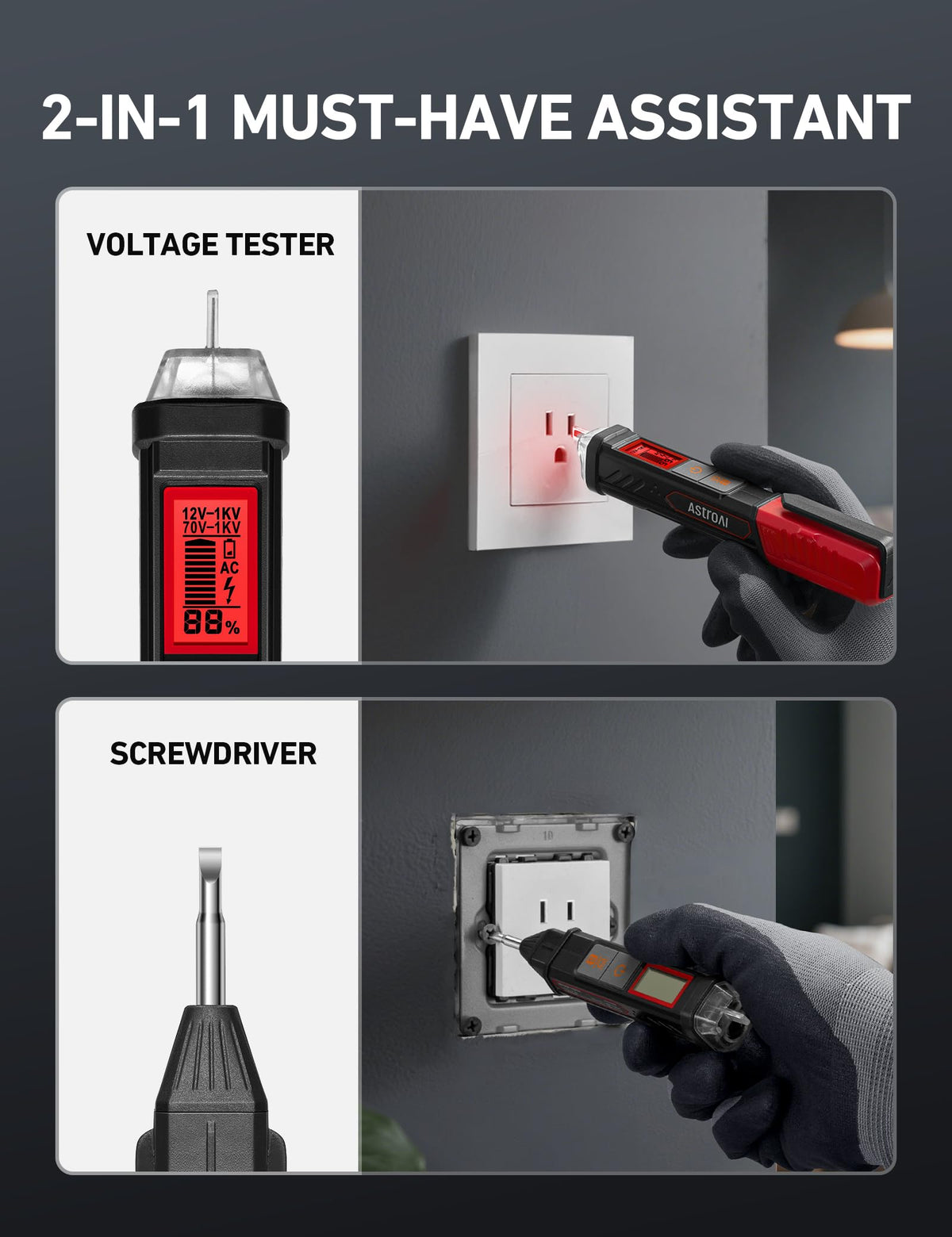 AstroAI VTS1000H Voltage Tester with Screwdriver – Non-Contact 12V–1000V