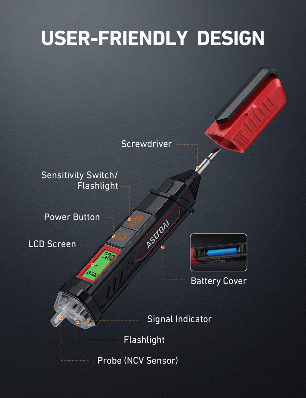 AstroAI VTS1000H Voltage Tester with Screwdriver – Non-Contact 12V–1000V