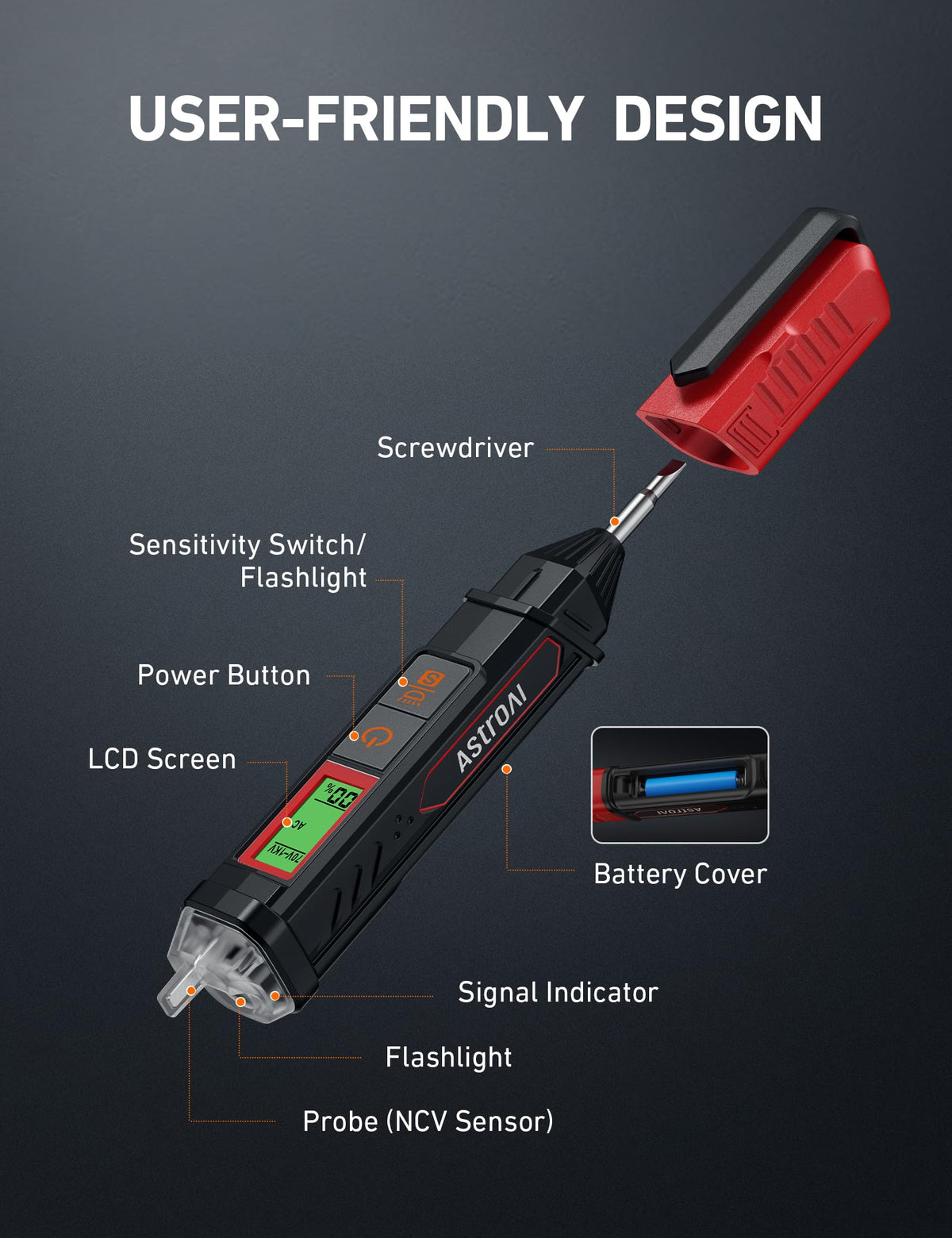 AstroAI VTS1000H Voltage Tester with Screwdriver – Non-Contact 12V–1000V