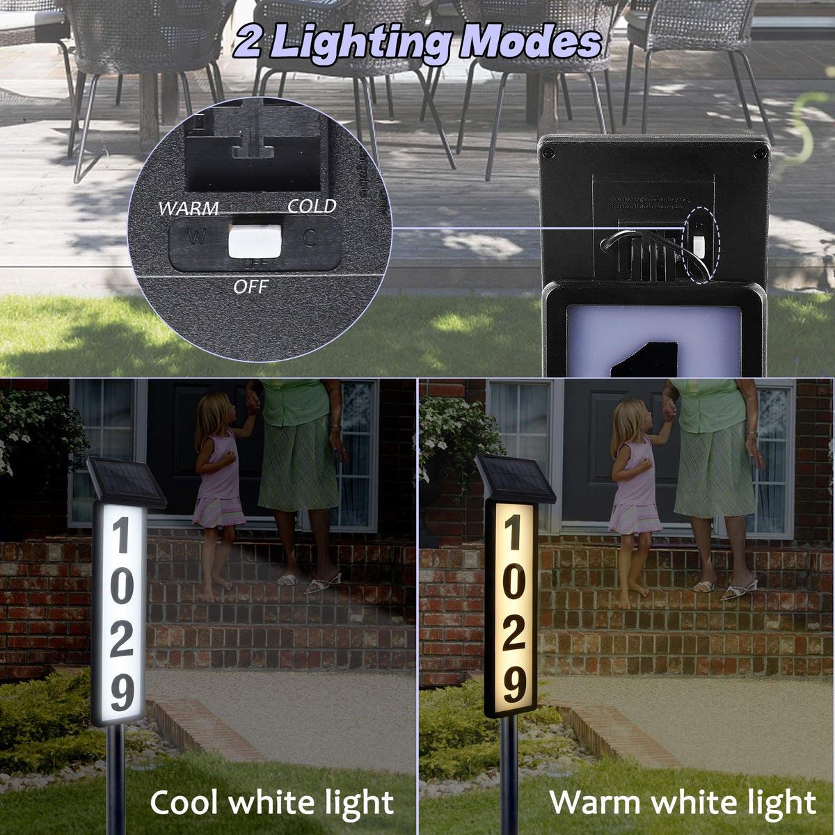 ATDAWN Solar Lighted House Number Sign • Solar Powered LED Address Plaque