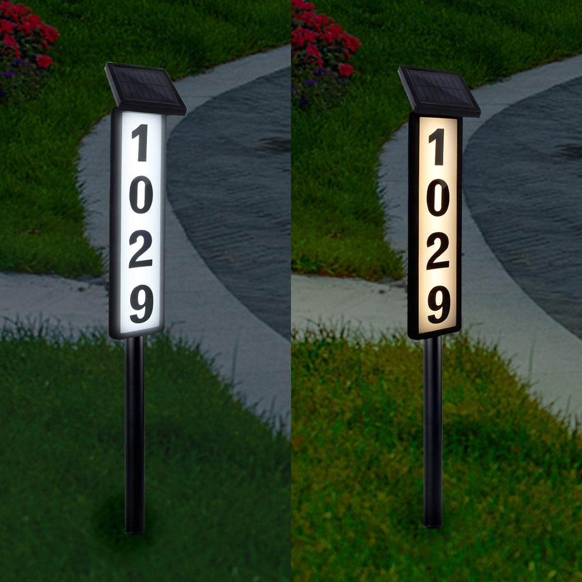ATDAWN Solar Lighted House Number Sign • Solar Powered LED Address Plaque