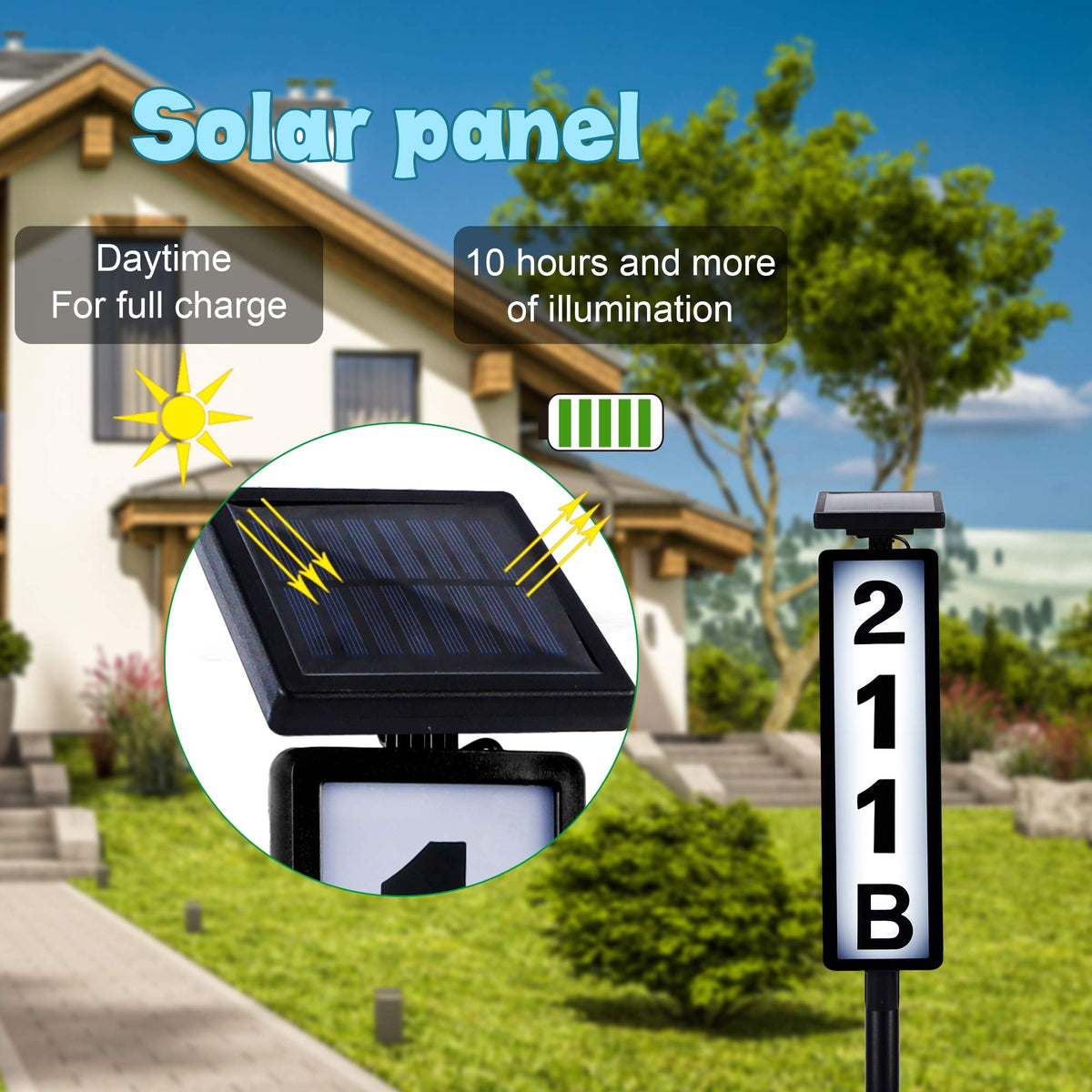 ATDAWN Solar Lighted House Number Sign • Solar Powered LED Address Plaque