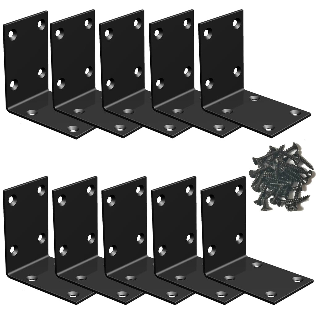 Aufuga Black Stainless Steel Shelf Bracket – Heavy-Duty L-Shape Corner Brace, 160 lb per Pair, 10-Pack
