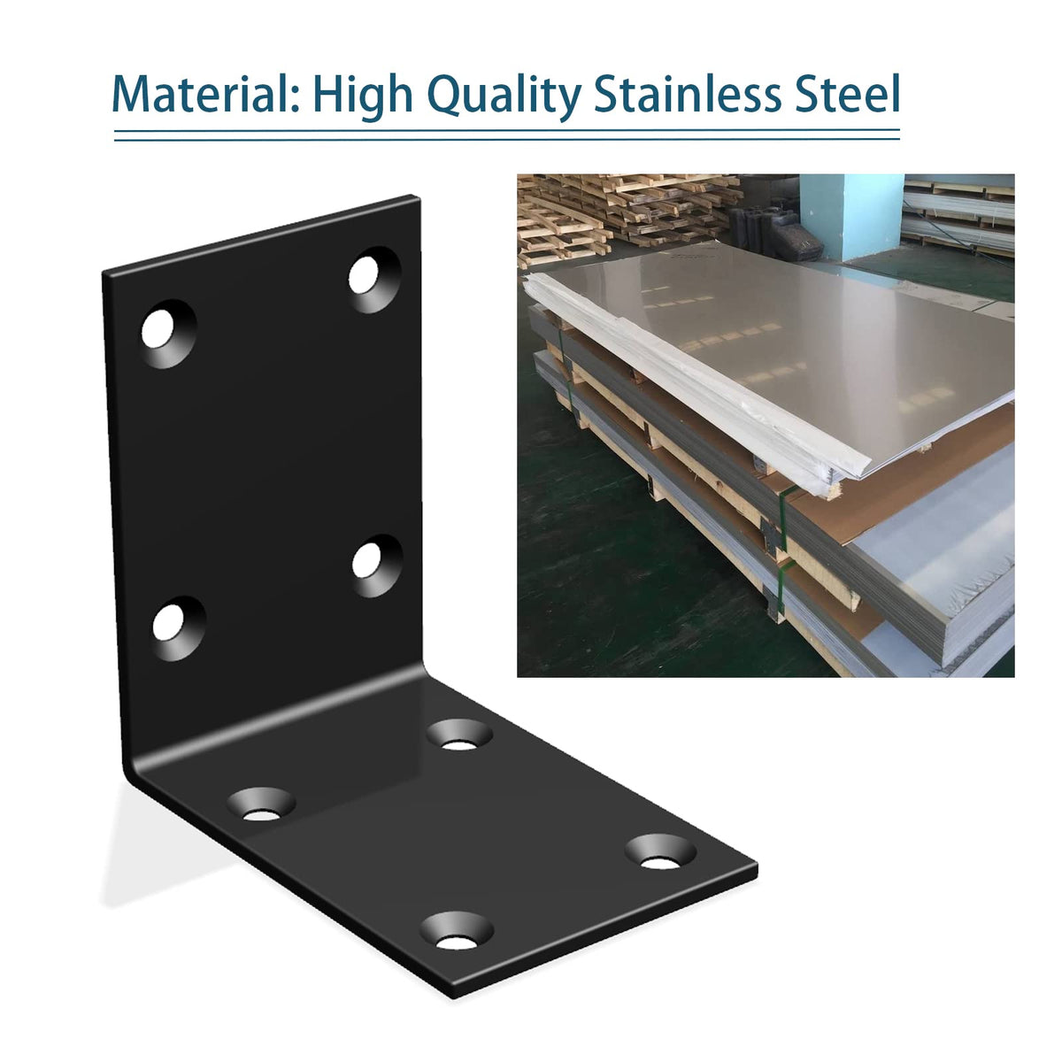 Aufuga Black Stainless Steel Shelf Bracket – Heavy-Duty L-Shape Corner Brace, 160 lb per Pair, 10-Pack
