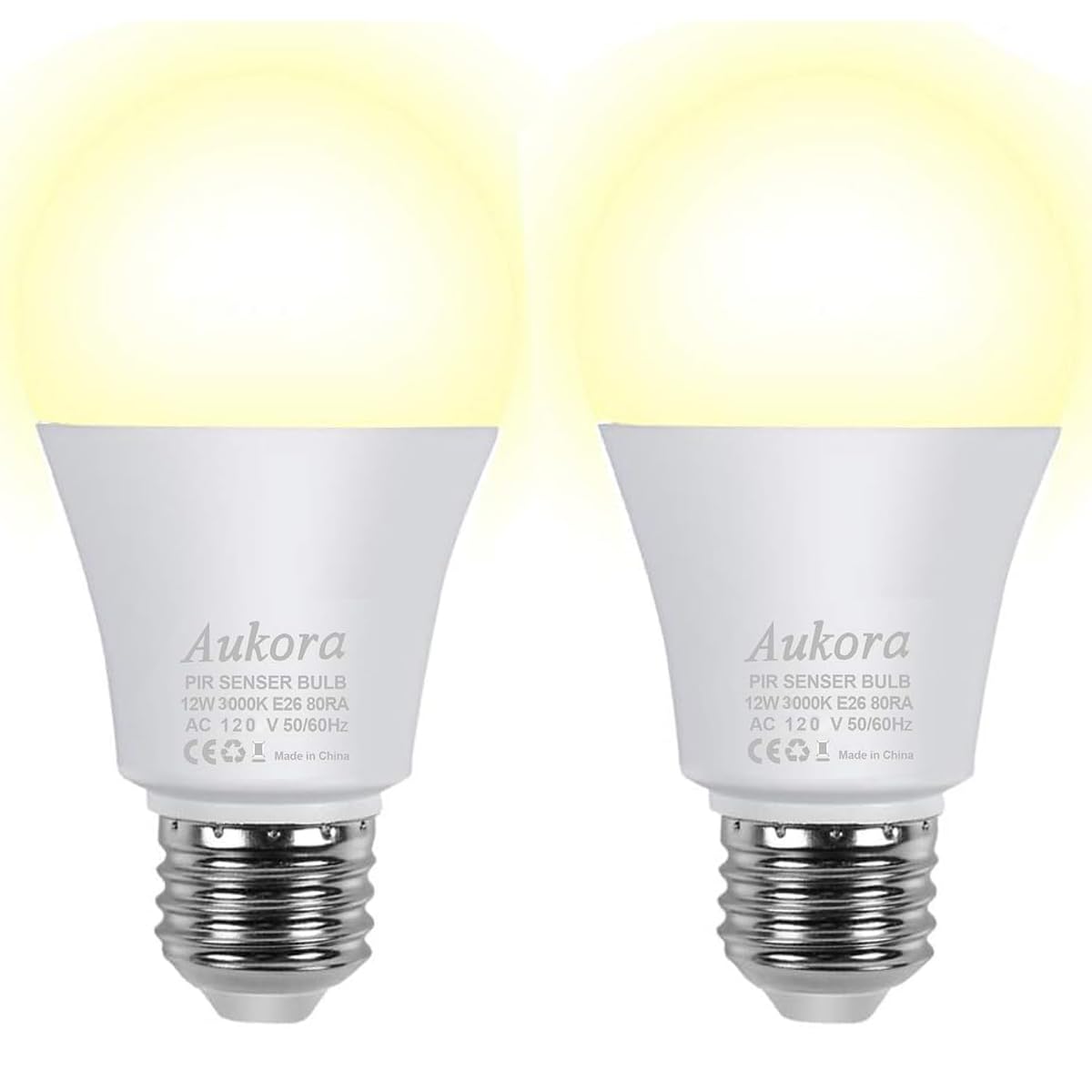 Aukora 12W Motion Sensor Light Bulbs (100W Eq) — E26, Dusk-to-Dawn & Motion Activated, 2-Pack