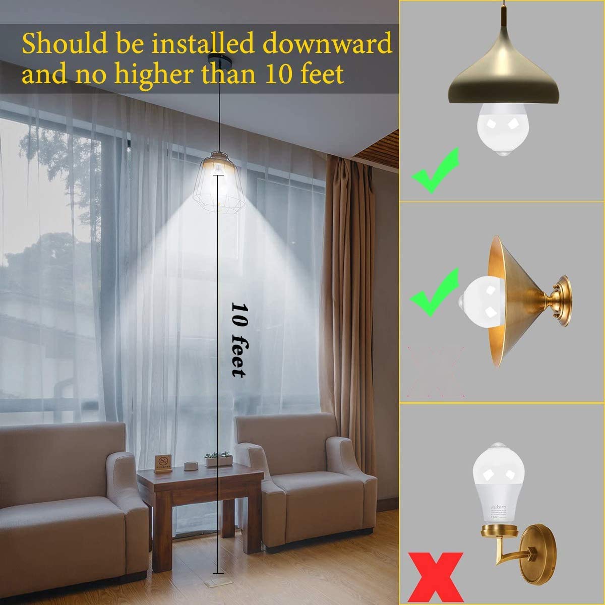 Aukora 12W Motion Sensor Light Bulbs (100W Eq) — E26, Dusk-to-Dawn & Motion Activated, 2-Pack