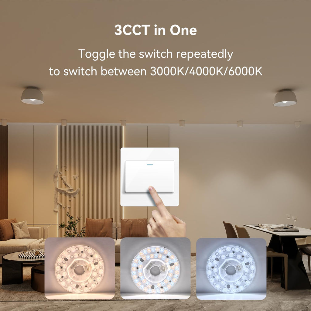 AUPRUN 4.92-inch Ceiling Fan LED Light Board – 18W, 120V, 3CCT 3000K-6000K, 1500LM, Magnetic Easy Install