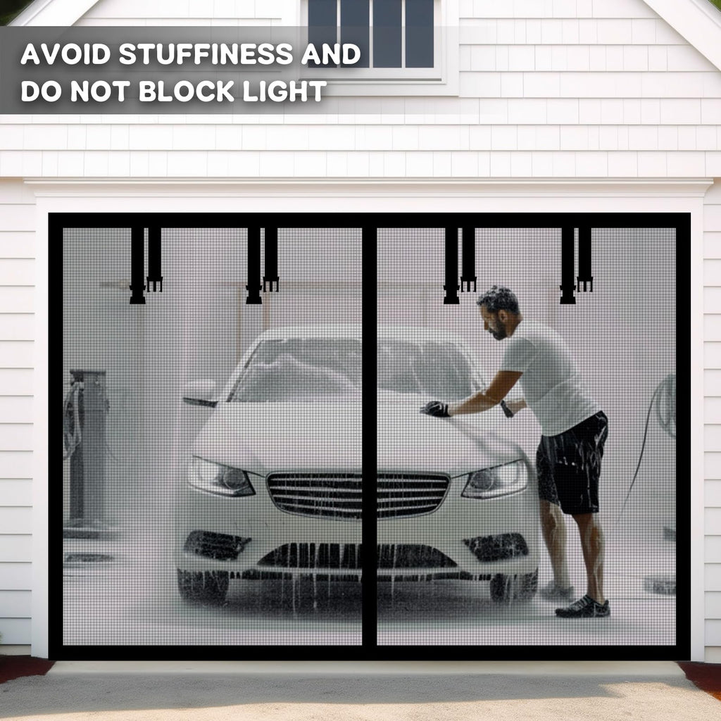 Aurelio TECH Magnetic Garage Door Screen 9x7 ft for Single Car – Easy Install, Black